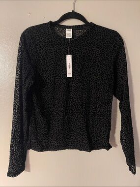 PINK Victoria's Secret Black Sheer Leopard Burnout Long-Sleeve Tee